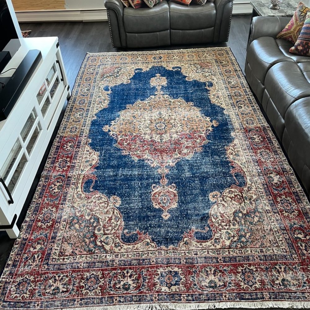 Vintage Turkish Wool on Cotton Rug / 11.3 ft x 6.75 ft big size